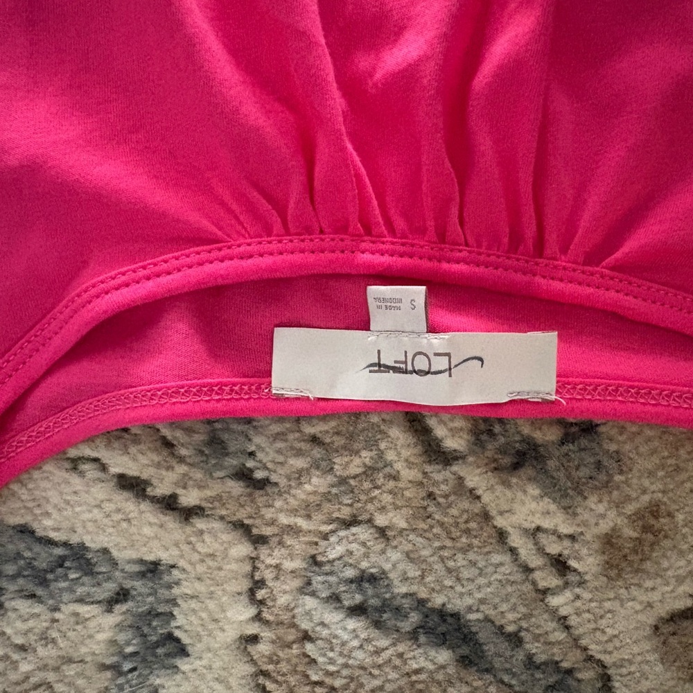 LOFT Hot Pink Short Bubble Sleeve Cotton T-Shirt - Picture 4 of 6